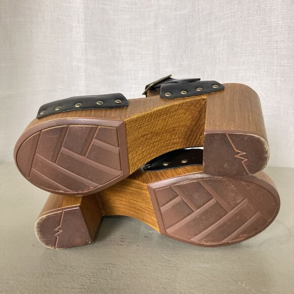 White Mountain Footbeds Altheda Black Sz 9M Block Wood Heels Y2K Sandals Shoes - Picture 8 of 10